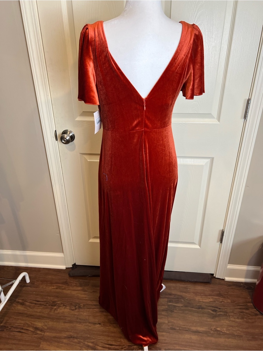 New birdie grey Hannah velvet burnt orange Elegant Velvet Maxi Dress medium - Picture 3 of 11
